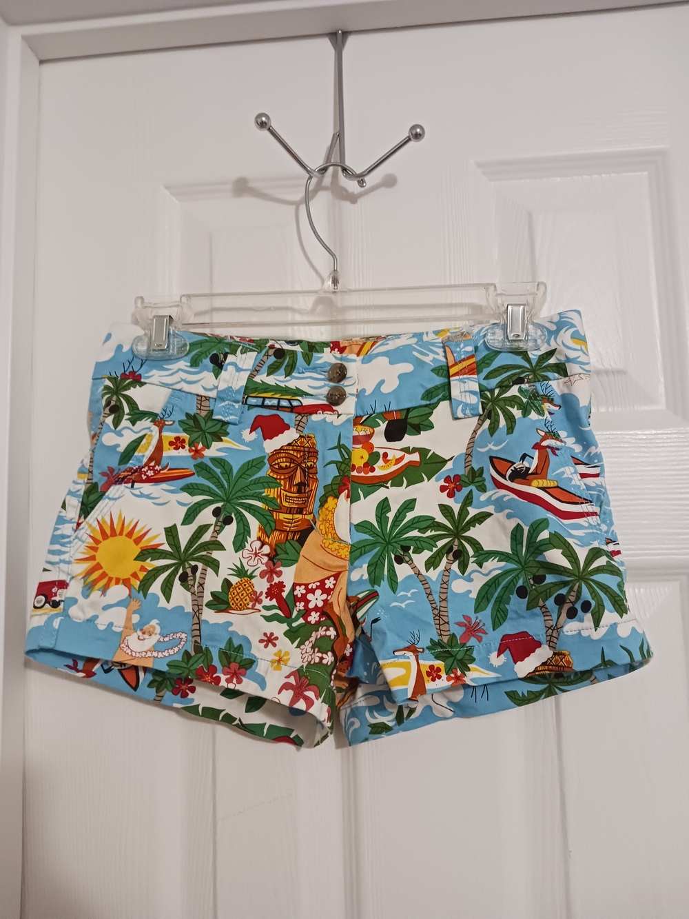 Loudmouth Tropical Palm Surfing Santa Cotton Shorts - Multi sz 0